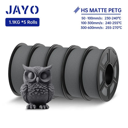 JAYO PETG 3D Filament 1.75MM High Speed PETG 3D Printer Filament 5Rolls High Flow Speedy Matte Effect 3D Printing Mateials