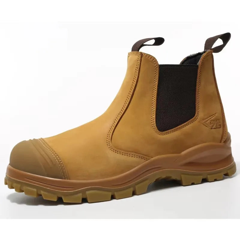 Genuine Leather Work Safety Boots For Chelsea Boots Men Shoes European Standard Protective Boots Cowhide Indestructible Shoes