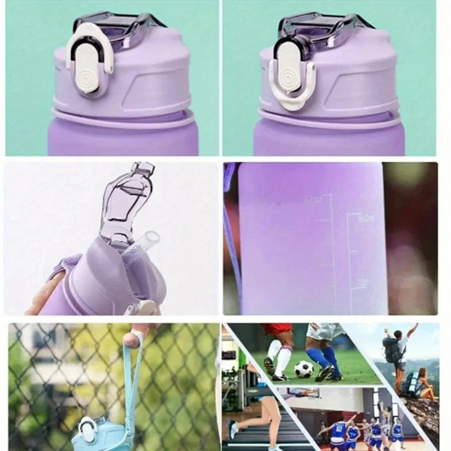 3PCS Sports Water Bottle with Time Marker Leak-proof Cup Motivational Portable Water Bottle for Outdoor Sport Fitness BPA Free