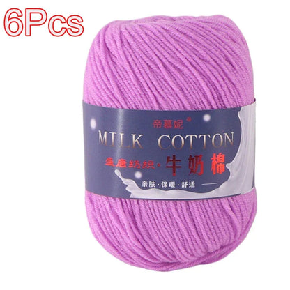 6Pcs Dyed Milk Sweet Soft Cotton Crochet Wool Yarn Thick Yarn Fiber Hand Knitting Wool Crochet Yarn Threads for DIY Sweater