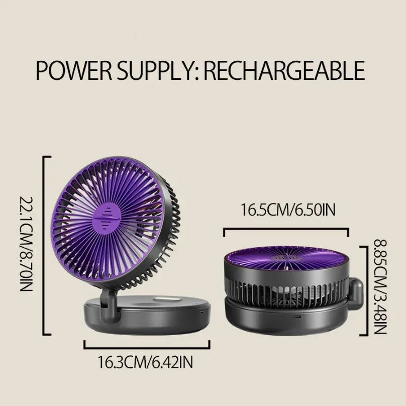 New 5000mAh Rechargeable 3IN1 Multifunctional Portable Fan Wall Mounted Fan 90° Folding Fan 4 Gears With Warm Night Light