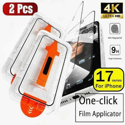 2Pcs Ultra HD Tempered Glass For iPhone 17 16 15 14 13 Pro Max Air 16e 12 11 Pro 15 14 Plus XS XR One Click Easy Install Glass