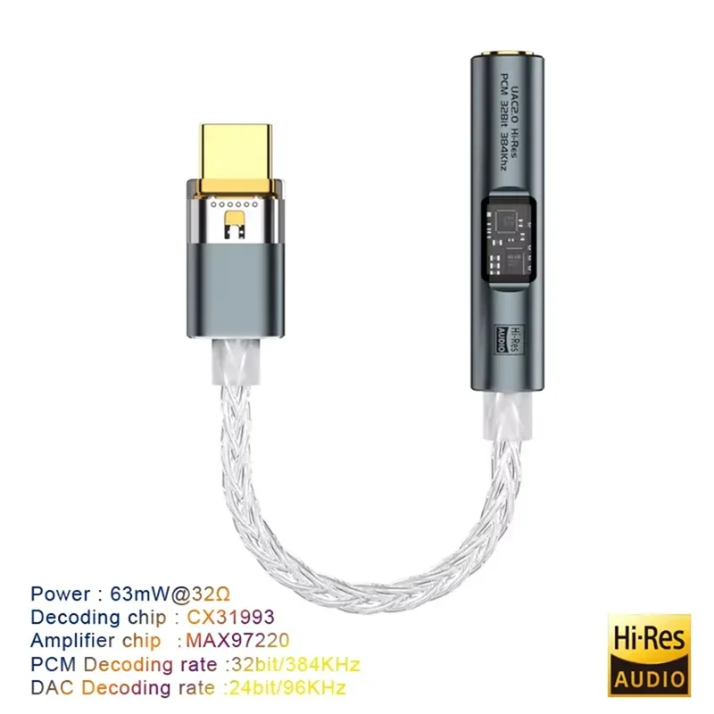 ABVO-BA23 USB Type C To 3.5 Mm Jack Adapter Headphone Amp DAC USB C Audio AUX Converter Decoder CX31993 PCM 32Bit 384Khz