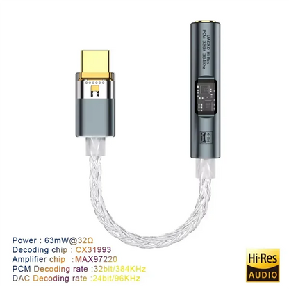 ABVO-BA23 USB Type C To 3.5 Mm Jack Adapter Headphone Amp DAC USB C Audio AUX Converter Decoder CX31993 PCM 32Bit 384Khz