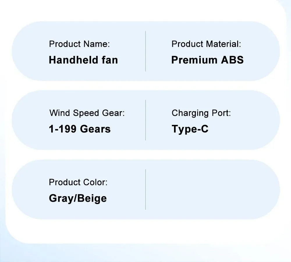 3000mAh Handheld Fan Portable Turbo Fan Air Cooler 199 Gears High-Speed Fans Smart Mini Hand Fan Outdoor Travel Camping Fan