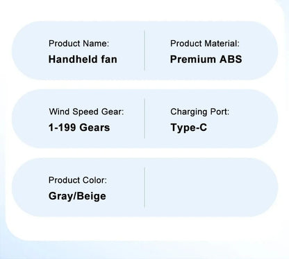3000mAh Handheld Fan Portable Turbo Fan Air Cooler 199 Gears High-Speed Fans Smart Mini Hand Fan Outdoor Travel Camping Fan