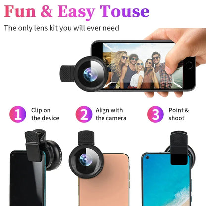 Professional 2 in 1 Lens Universal Clip 37mm Cell Phone Lens 0.45x 49uv Super Wide Angle + Macro HD Lens for All Smartphones