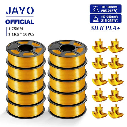 JAYO 10Rolls SILK PLA+ 3D Filament 1.75mm SILK PLA Rainbow  Filament for FDM 3D Printer SILK Dual & Triple 3D Printing Materials