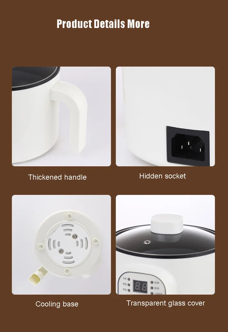 Multifunctional Electric Slow Cooker Portable Dormitory Student Office Staff Mini Electric Pot Stir Stew Non-Stick Rice Cooker