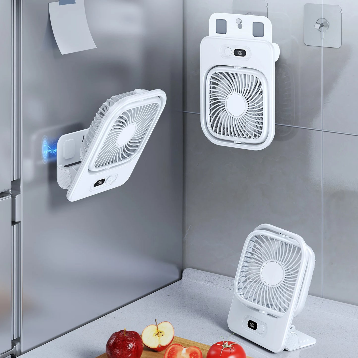 Eary 3000mAh Portable Magnetic Fan USB Rechargeable Cooling Kitchen Wall Fan for Home Gym Desk 350° 4 Speeds Wind Ultra-thin Fan