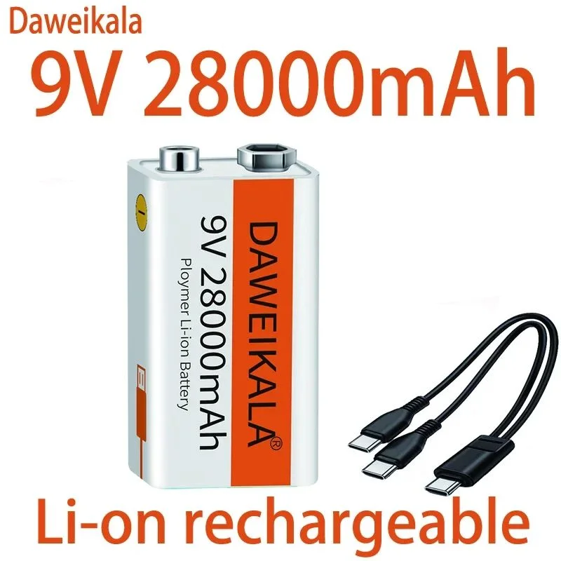 2025 9V battery 28000mAh li-ion Rechargeable battery Type-C Battery 9v for Multimeter Microphone Toy Remote Control