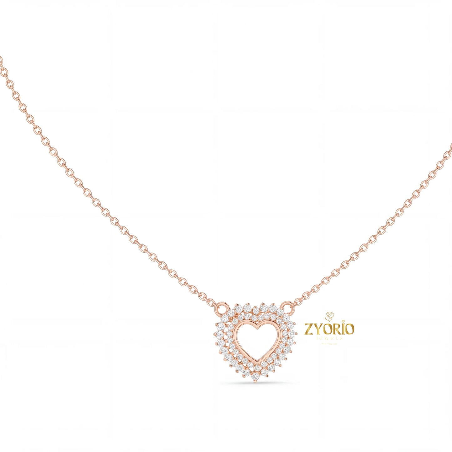 Halo Heart Diamond Pendant Necklace with Link Chain in 925 Silver Rose Gold Gold Plated Luxury Engagement Wedding Jewelry