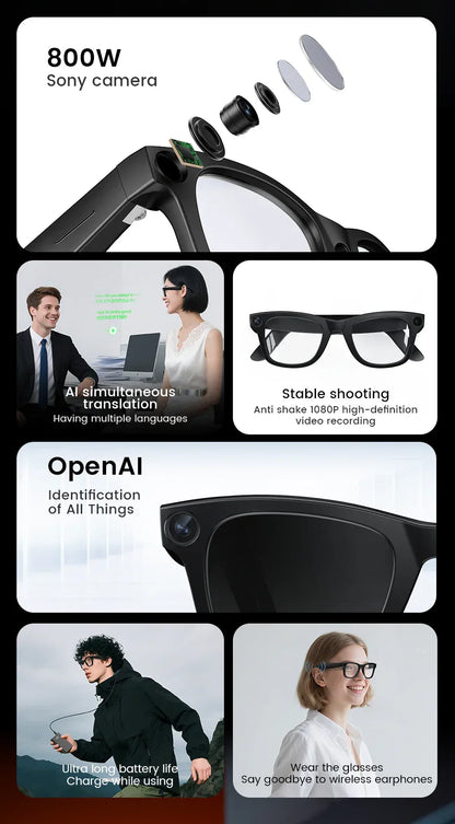 Smart Glasses AI Translation，Photography, Videography，Audio Recording WiFi Transmission Functio Color-Changing Smart Sunglasses