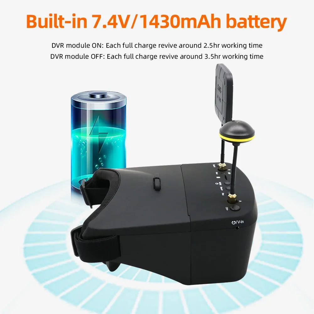 Ev800d 5.8g 40ch 5 Inch 800*480 Video Headset Dvr Diversity Fpv Goggles With Battery For Rc Model Rc Fpv Drone