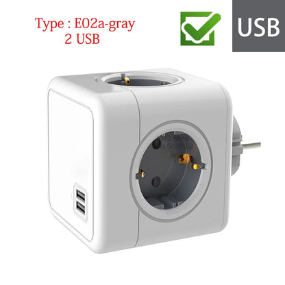 Massfa Multi Usb Power Strip Electrical Plug Cube Multiple Extension Socket with 4 Eu Outlets 3680W Adapter for Home Office