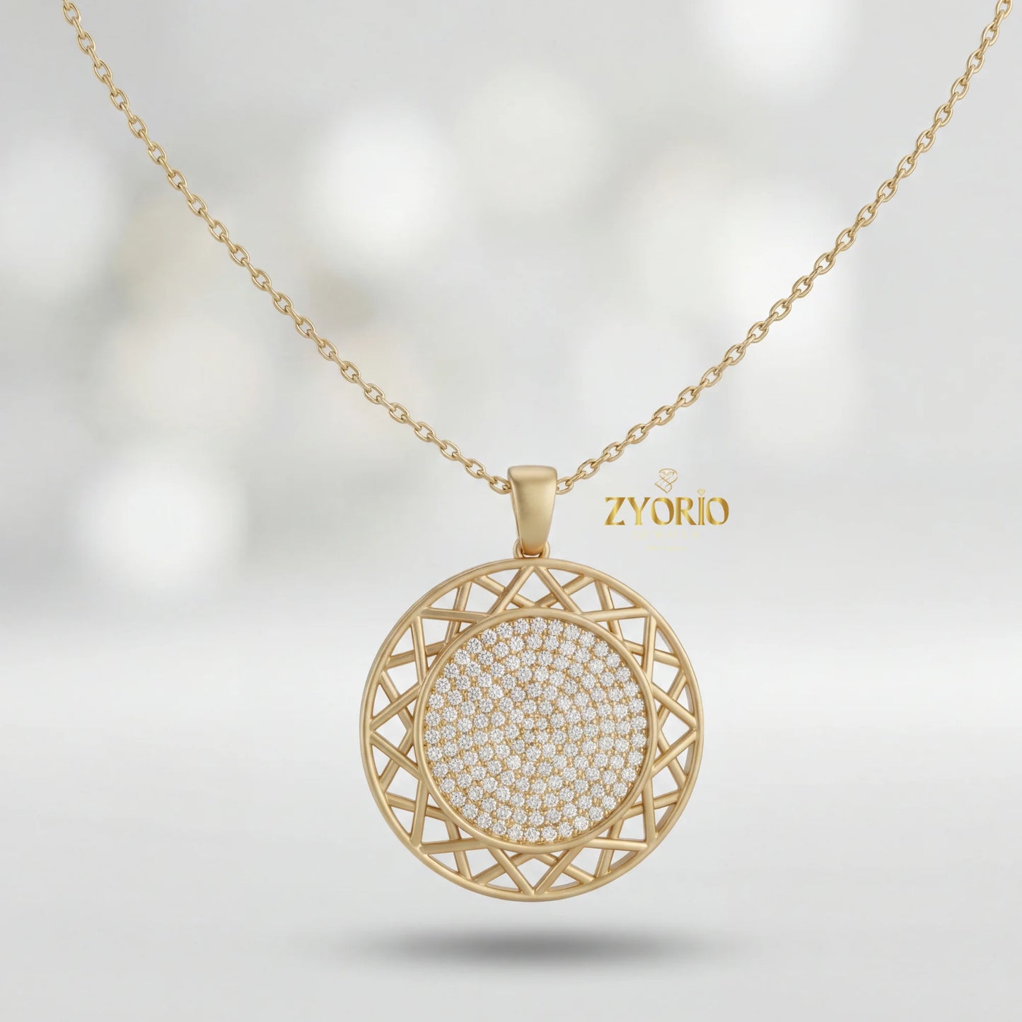 Rose Gold Geometric Openwork Diamond Pendant Necklace Sterling Silver Link Gold Luxury Elegant Modern Engagement Wedding Jewelry