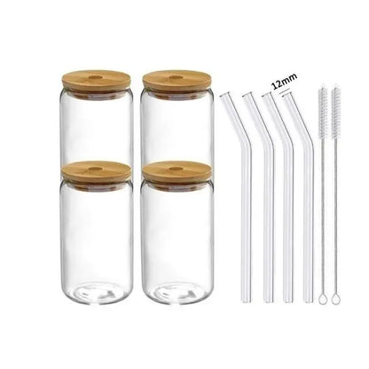 Glass Cup With Straw and Bamboo Lid Transparent Bubble Tea Cup Cold Drinking Glasses Iced Coffee Mug Beer Can Juice Milk Cup