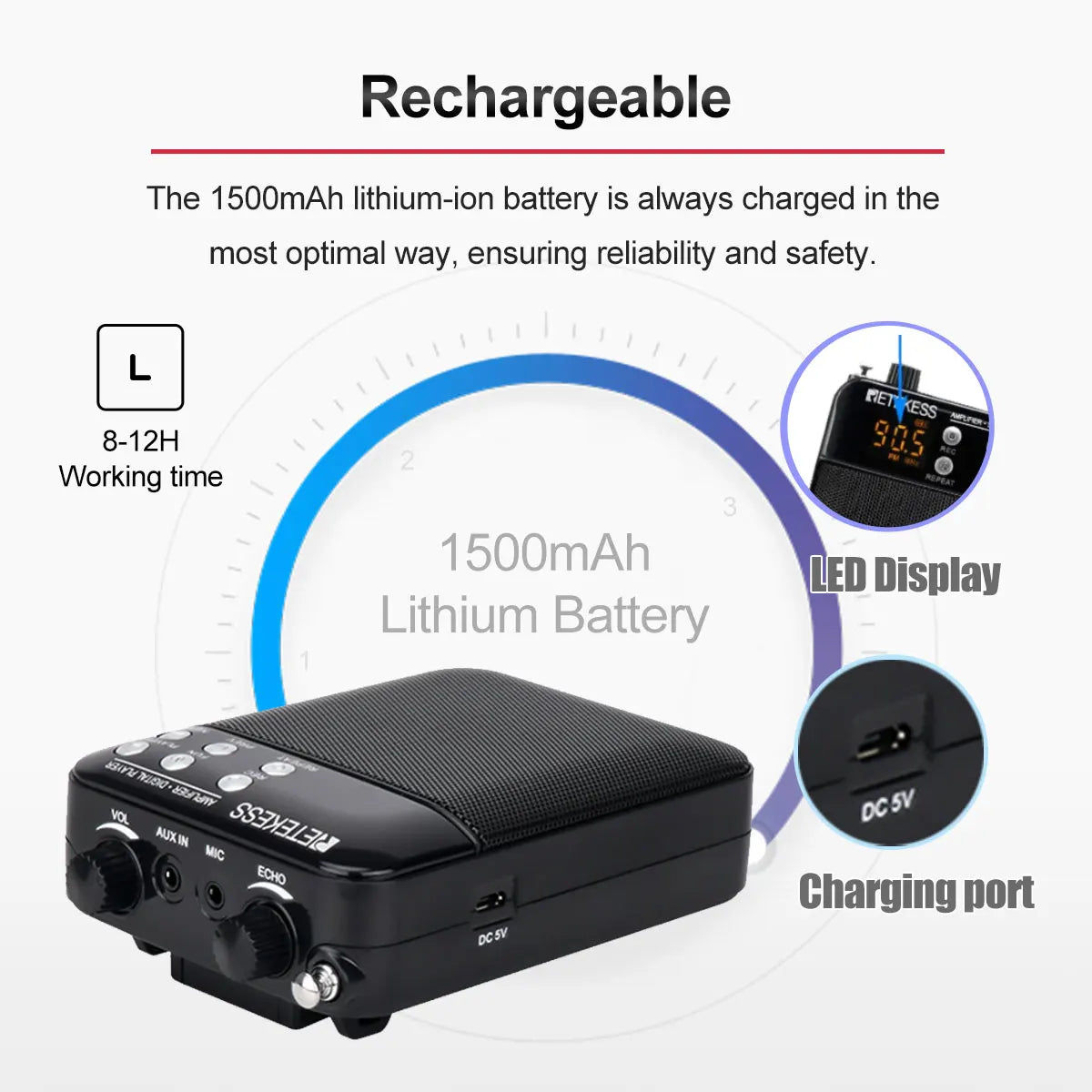 Retekess TR619 Megaphone Portable 3W FM Recording Voice Amplifier Teacher Microphone Speaker Mp3 Player FM Radio for Tour Guide