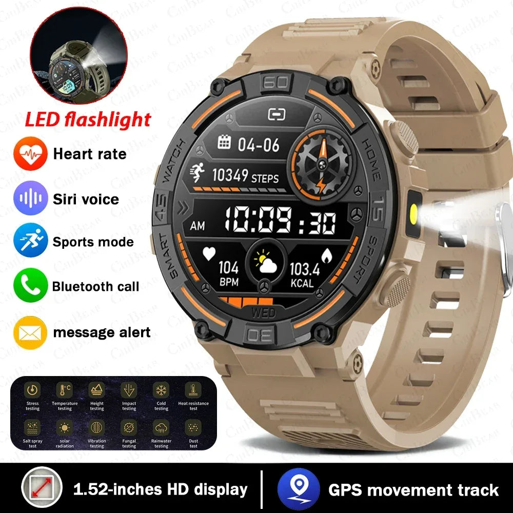 2025 New Sport Smart Watch Men 360*360 HD Screen Flashlight Health Monitoring IP68 Waterproof Heart Rate BT Call Smartwatch Man