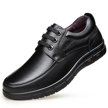 Autumn Men's Leather Shoes True Cowhide Flat Bottom Anti-Slip Plus Size Casual Elderly Father Shoes Rubber Sole China Made
