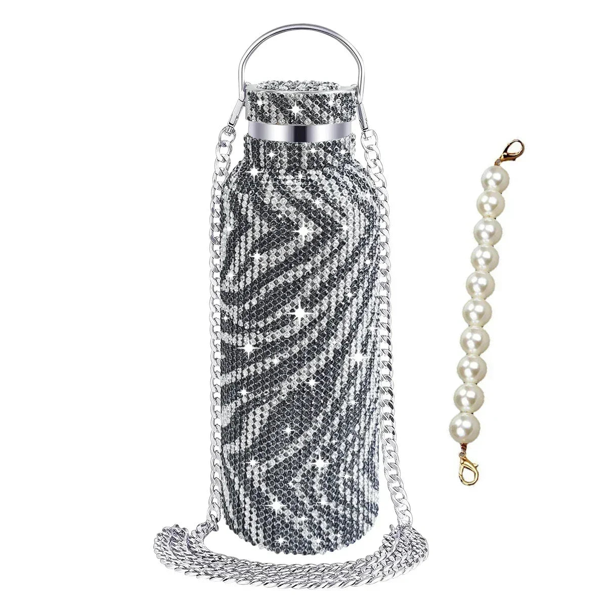 350/500/750/1000ml Luxury Rhinestone Thermos Bottle 2pcs Chain Portable Water Bottle Double Wall Stainless Steel Thermal Flask