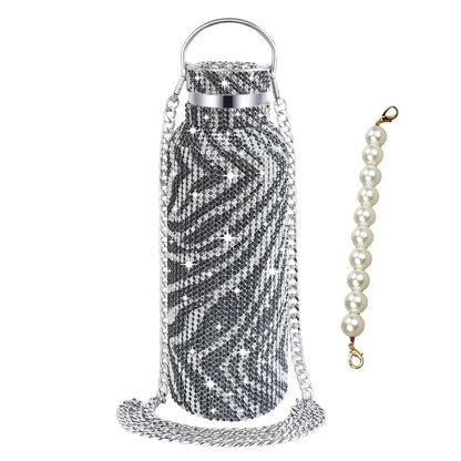 350/500/750/1000ml Luxury Rhinestone Thermos Bottle 2pcs Chain Portable Water Bottle Double Wall Stainless Steel Thermal Flask