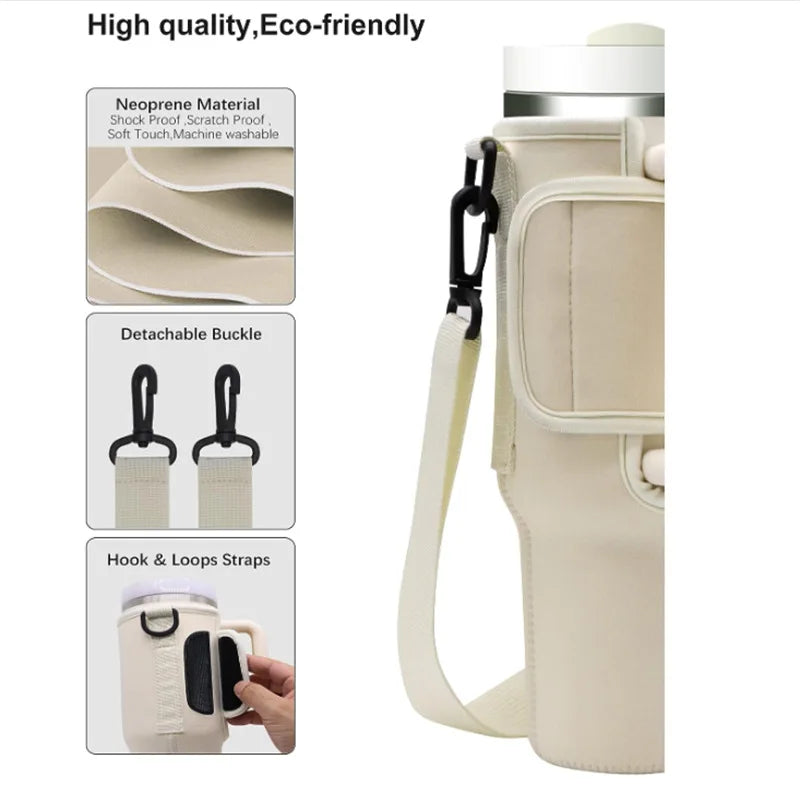 Adjustable Shoulder Strap Carrier Bag for 40oz Stanley Water Cup Foldable Portable Water Bottle Thermos Bag Cup Sleeve