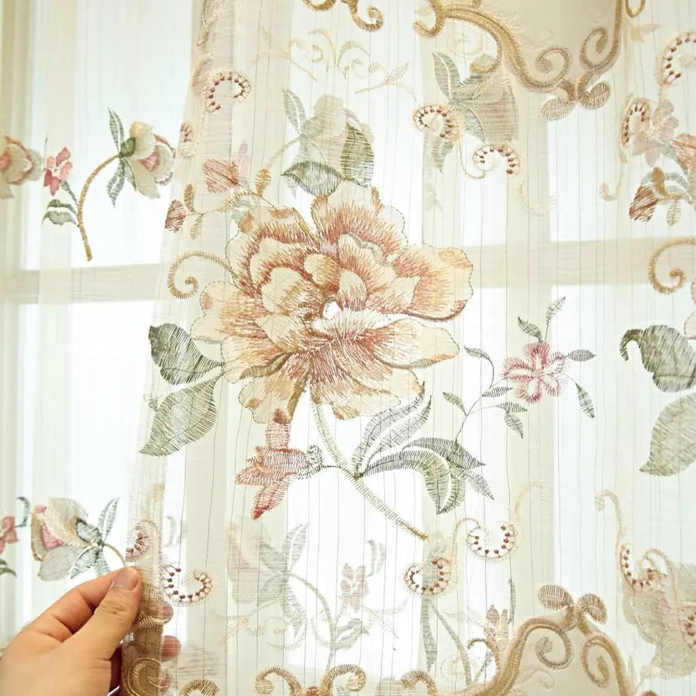 Luxury European Style Velvet Embroidery Curtains for Living Room Bedroom Embroidery Flowers Semi Hollow Blackout Curtain 1 Panel