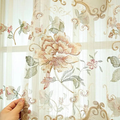 Luxury European Style Velvet Embroidery Curtains for Living Room Bedroom Embroidery Flowers Semi Hollow Blackout Curtain 1 Panel