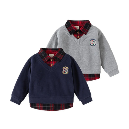 Fashion Boys Shirts Sweatshirts Turndown Collar Kids Tops Outfits Long Sleeve Children's Clothes