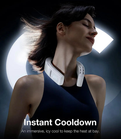 COOLIFY 3 Neck Air Conditioner Heater Cooling Neck Fan 6000mAh Bladeless Portable Fan AI Temp Control Wearable Cooler Black
