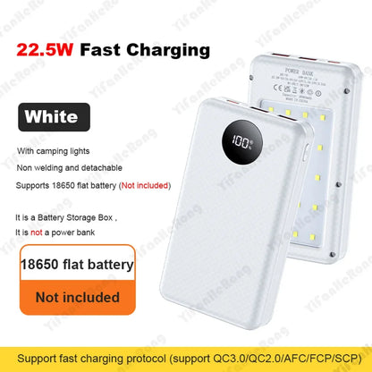 22.5W Wired +15W Wireless External Power Bank Case Battery Charge Storage Box Battery Holder 6*18650 20000mAh Power Bank Case
