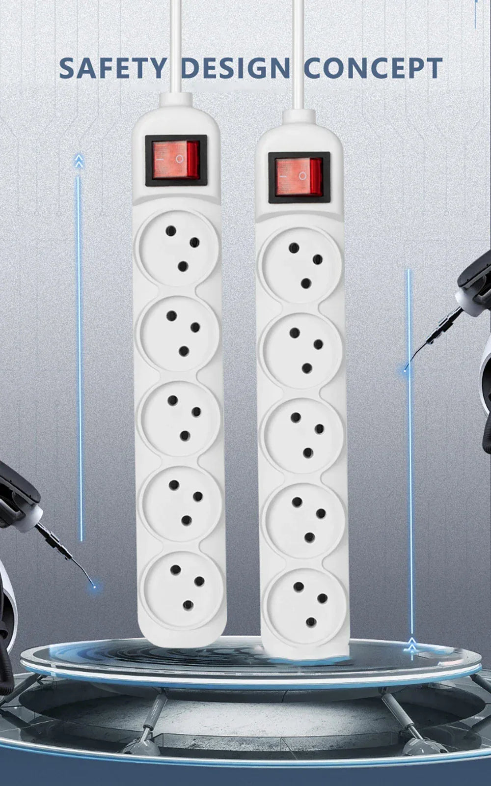 Melery Power Strip Israel Plug Outlets 3/4/5 Way AC Electric Switched Sockets 16A Wire Extension Cord Wall Mounted Home Office