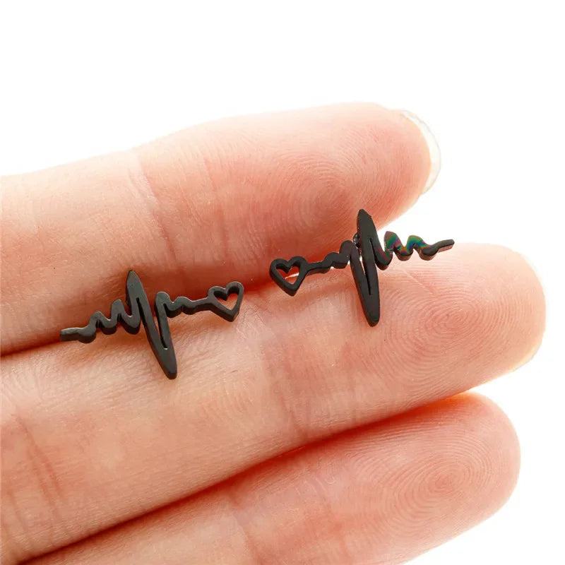 Fashion Small Heartbeat Stud Earrings Medical ECG with Heart Earings for Women Everyday Jewelry Girls Valentine's Day Gift