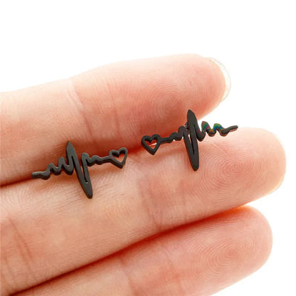 Fashion Small Heartbeat Stud Earrings Medical ECG with Heart Earings for Women Everyday Jewelry Girls Valentine's Day Gift
