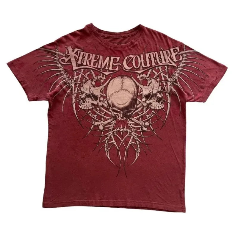 Y2K Xtreme T Shirt Man's Clothing Skeleton Printing Tops Harajuku Fashion Trend Baggy Men And Women Short Sleeves
