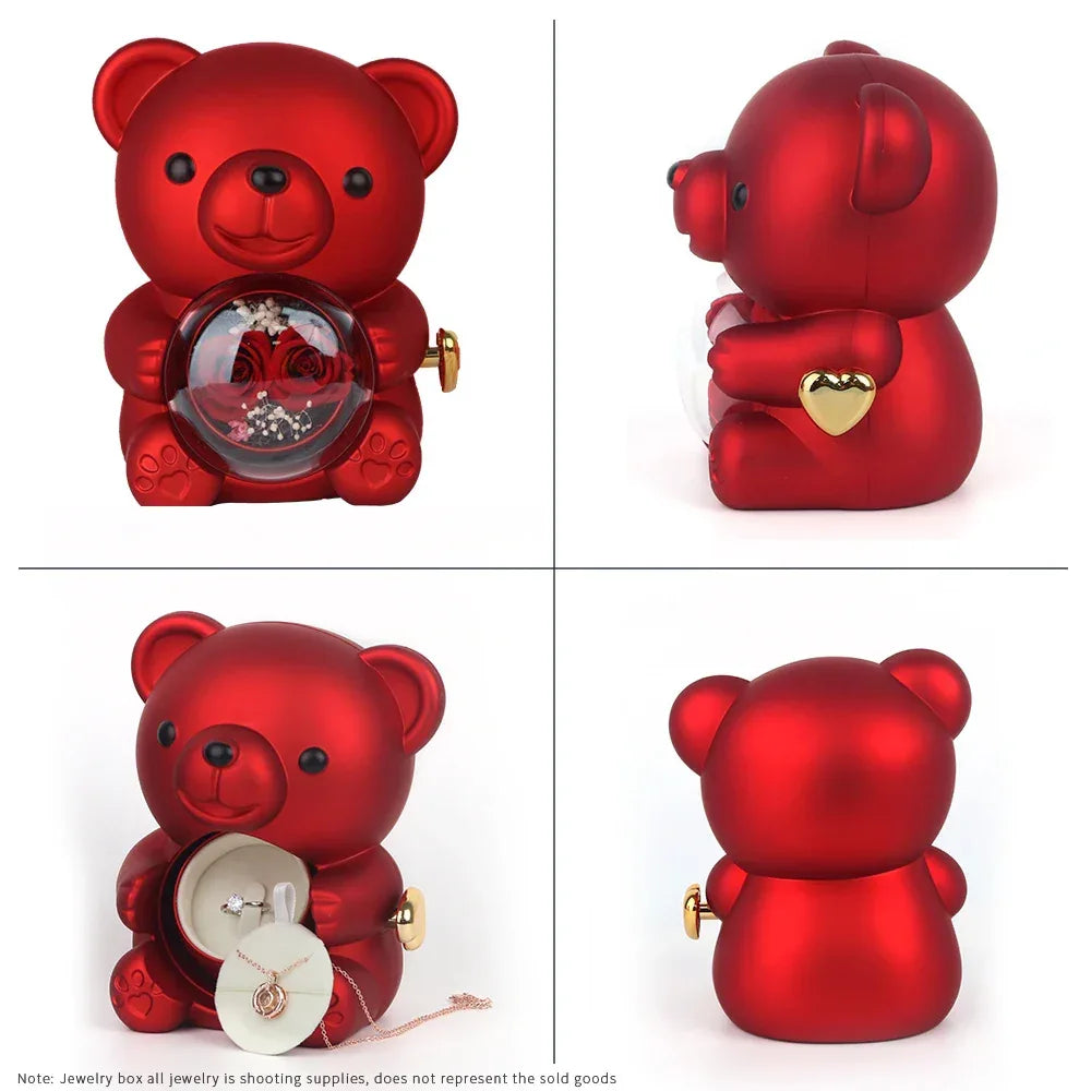 Cute Teddy Bear Design Jewelry Box for Girlfriend, Wife, Mother's Day, Birthday, Valentine's Day Surprise Heart Necklace