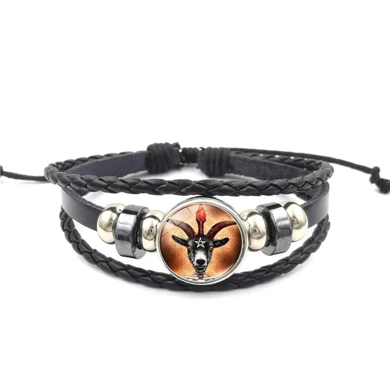 Lucifer Satan Baxter Glass Pendant Leather Knitted Bracelet Handmade Multi Layer Beaded Handicraft Gifts for Family, Girlfriend