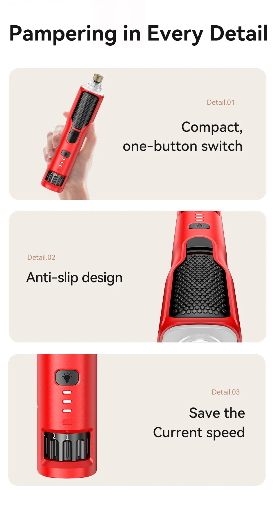 ROJECO Pet Electric Nail Grinder Rechargeable Dog Paw Grooming Nail Clipper LED Light 7 Speeds Adjustable Cat Claw Nail Grinder