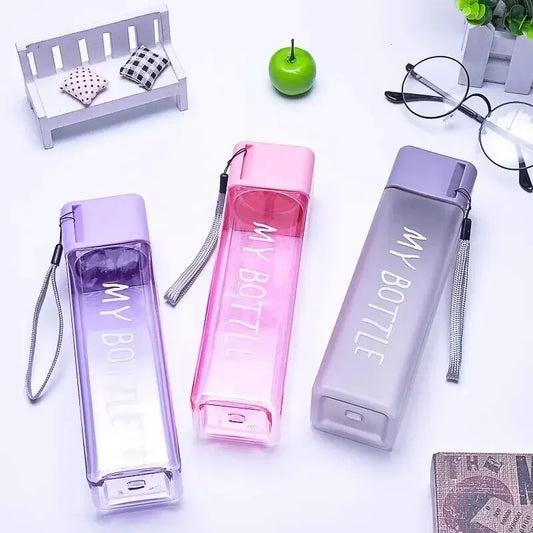 1 Pcs Clear Square Drinking Glass in Mate Plastic Portable Water Bottle with Milk Cable for Outdoor Sports by PDG ibma