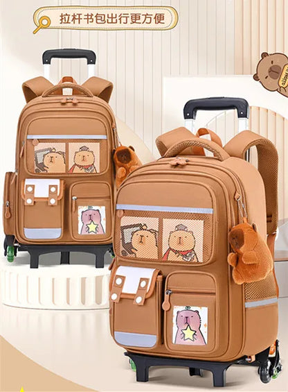 Children Cartoon School Backpack with Wheels Students Bags for Girls Boys Trolley Bag Cute Schoolbag Rolling Wheeled Backpacks