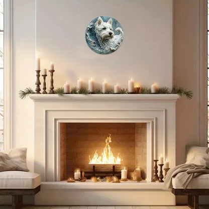 Aluminum Sign Faux Resin Painting Round Sign Room Decoration Valentine's Day Gifts West Highland White Terrier Theme Decoration