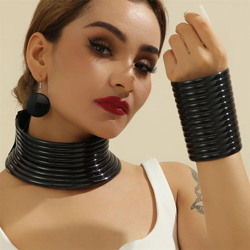 4pcs/set Vintage Leather African Jewelry Set Choker Necklace Bracelet Earrings Set For Women Collar Necklace Set Jewelry Gifts