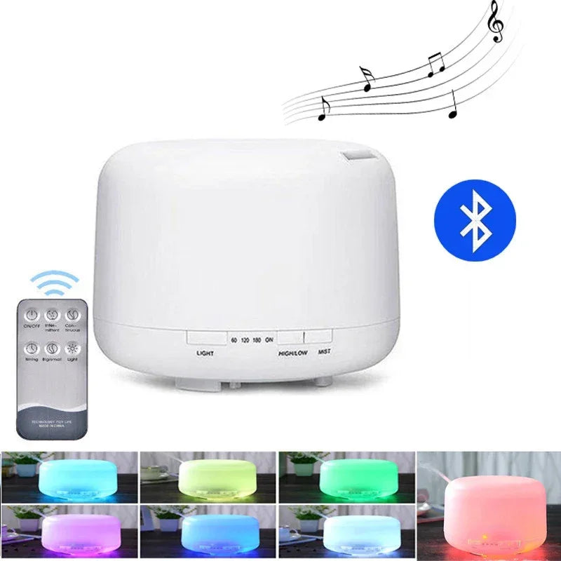 Ultrasonic Cool Mist Humidifier, Aroma Essential Oil Diffuser 7 Color Night Light with Bluetooth Music Speaker, Auto Shut Off