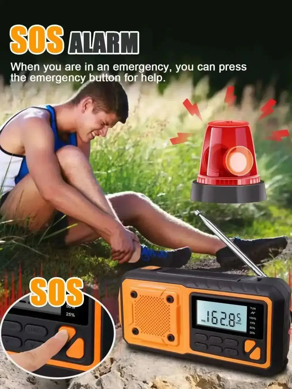 Solar Crank DAB+ FM Radio with 5000 mAh Power Bank,  Bluetooth speaker Emergency Radio, USB-C  Phone Charge, SOS Alarm, Torch