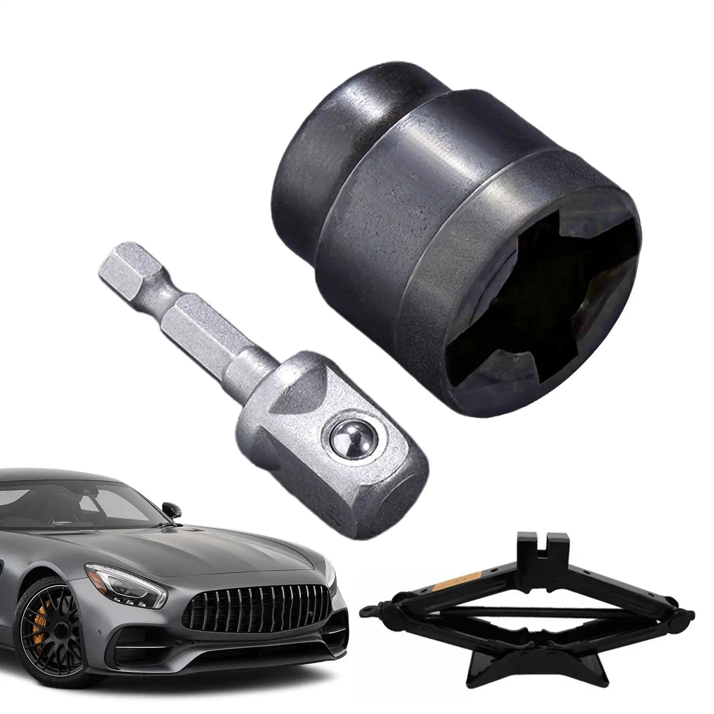 Universal Scissor Car Jack Adapter Rv Stabilizer Jack Drill Adapter Car Disassemble Tool Steel Ball Joint Rod Impact Wrench Tool