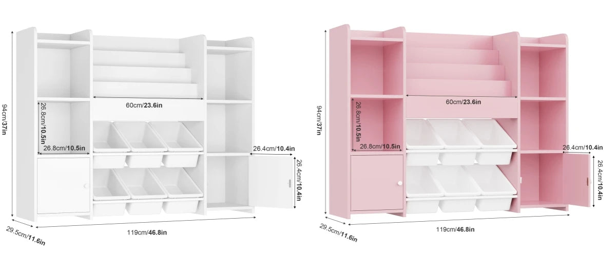 Getone Toy Storage Unit Kids Storage Unit Kids Toy Storage with 6 Removable Boxes, 4-tier Book Shelf Childrens Bookcase Kids Bookshelf Toy Organiser for Kids Room, Nursery Playroom 119x29.5x94 cm
