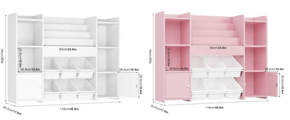 Getone Toy Storage Unit Kids Storage Unit Kids Toy Storage with 6 Removable Boxes, 4-tier Book Shelf Childrens Bookcase Kids Bookshelf Toy Organiser for Kids Room, Nursery Playroom 119x29.5x94 cm
