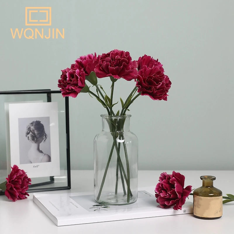 5PCS,Red Carnations Artificial Silk Flowers Bouquet Wedding Party Home Decorations Fake Flowers Photo Props Mother's Day Gift