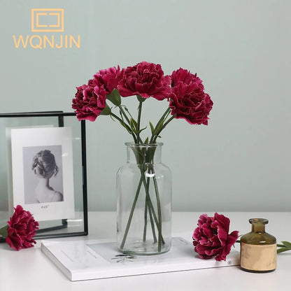 5PCS,Red Carnations Artificial Silk Flowers Bouquet Wedding Party Home Decorations Fake Flowers Photo Props Mother's Day Gift